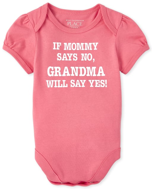 Baby Girls Short Sleeve Glitter If Mommy Says No Grandma Will Say Yes Graphic Bodysuit