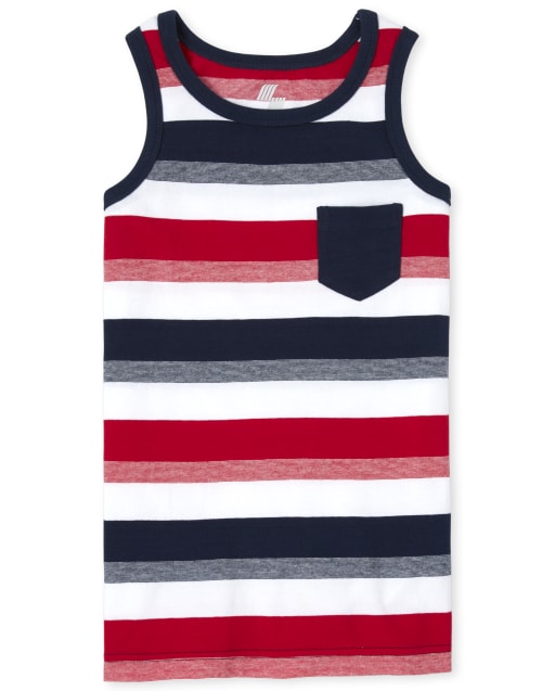 Boys Americana Mix And Match Sleeveless Striped Pocket Tank Top