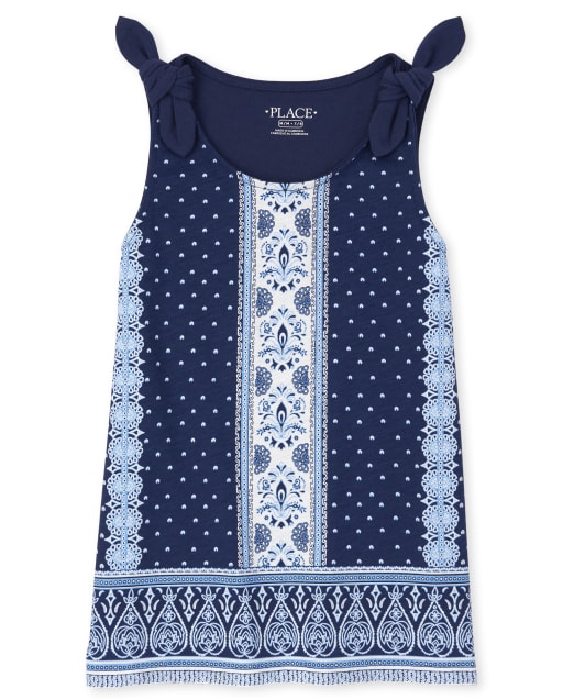 Girls Paisley Floral Tie Shoulder Tank Top