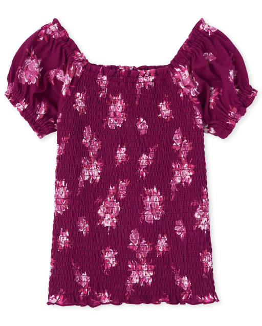 Girls Floral Smocked Top