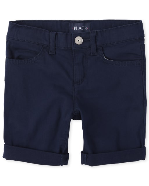Shorts de mezclilla con puños enrollados para niñas