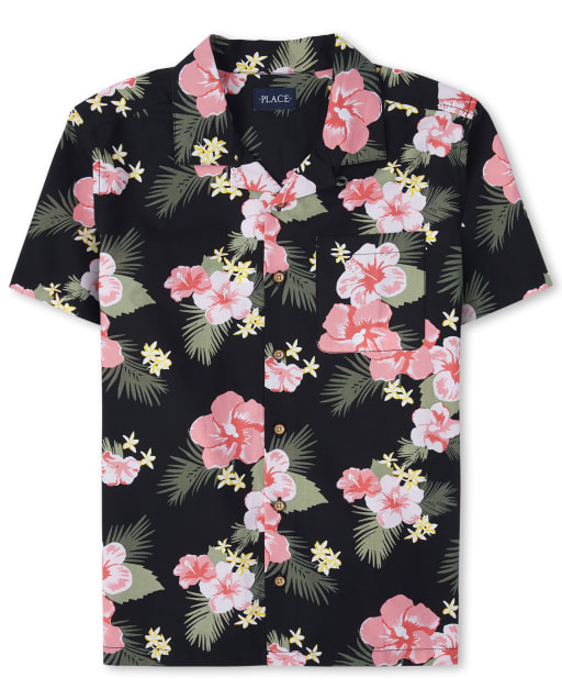 Mens Matching Family Tropical Poplin Button Down Shirt