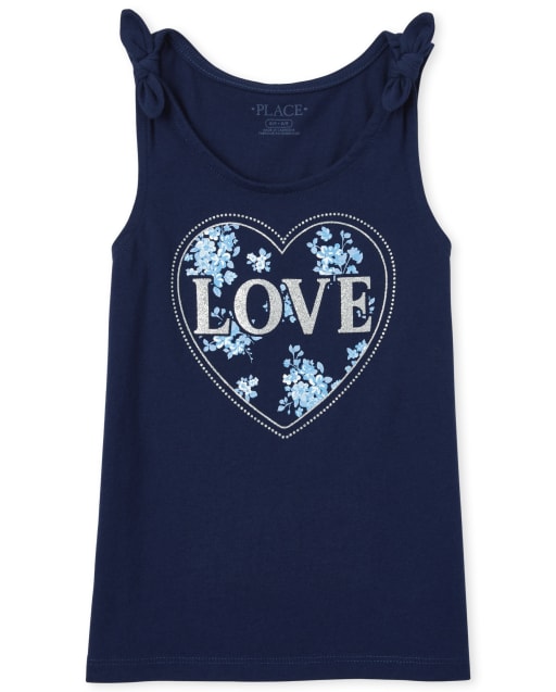Girls Mix And Match Glitter Love Tie Shoulder Tank Top