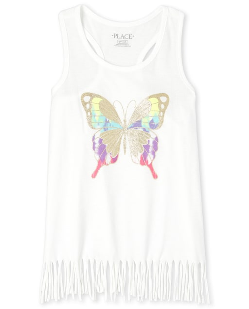 Girls Mix And Match Animal Fringe Racerback Tank Top