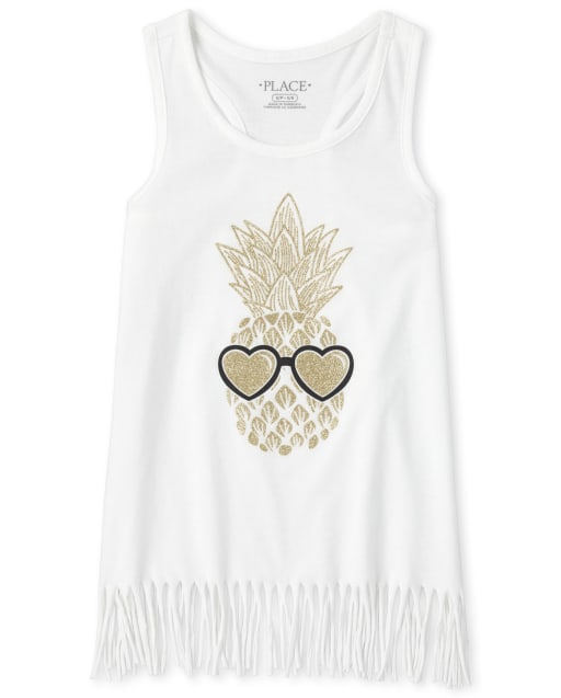 Girls Mix And Match Glitter Fringe Tank Top