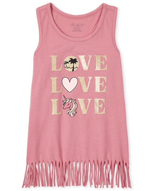 Girls Mix And Match Glitter Fringe Tank Top