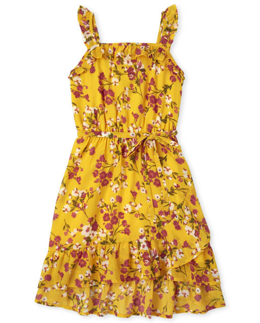 Girls Floral Faux Wrap Dress