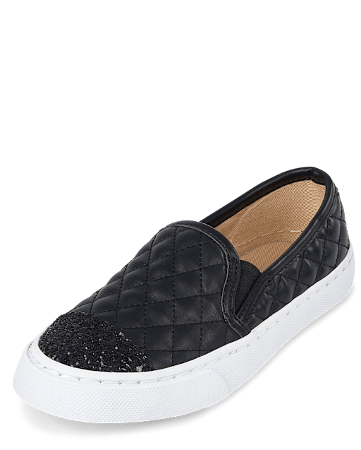 Girls Glitter Quilted Slip On Sneakers