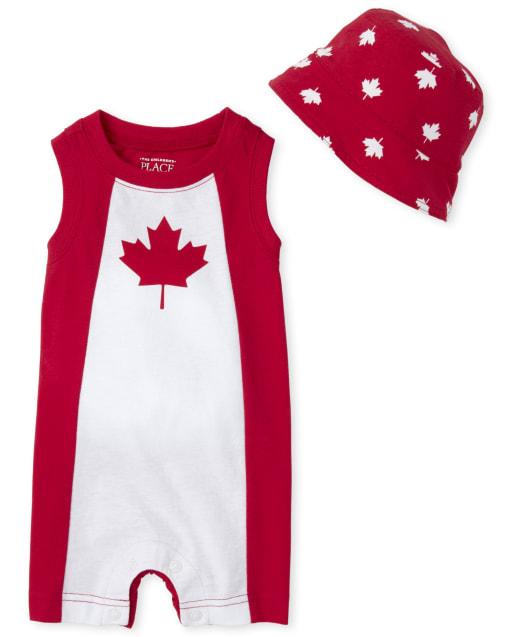 Canada Maple Leaf Printed Boys Girls Bodysuit Long Sleeve Romper Black