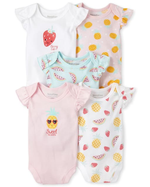 Body Bebe Fille A Manches Flottantes Ananas Pasteque Et Fraise Lot De 5