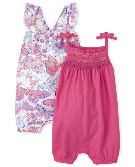 Baby Girls Sleeveless Butterfly Print Knit Smocked Dress 2 Pack