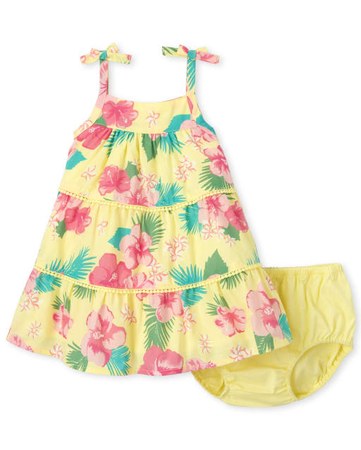 Ensemble Robe A Volants Et Culotte Fleurie Tissee Sans Manches Pour Bebe Fille