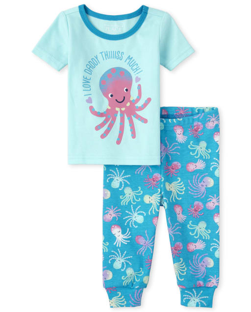 Pijamas de algodón ajustados con diseño de pulpo Daddy para bebés y niñas pequeñas