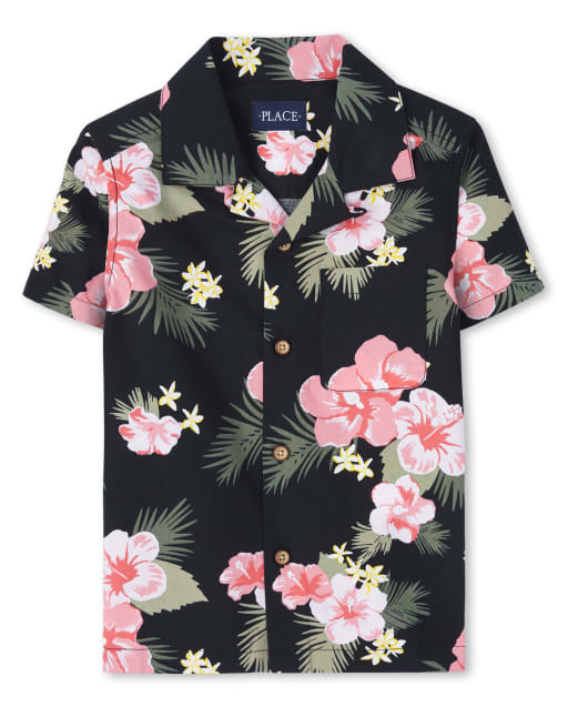 Boys Matching Family Tropical Poplin Button Down Shirt