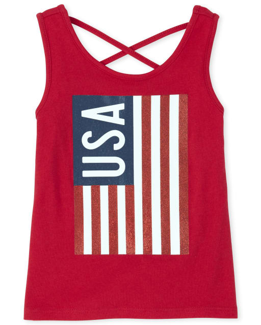 Baby And Toddler Girls Americana Mix And Match USA Cross Back Tank Top
