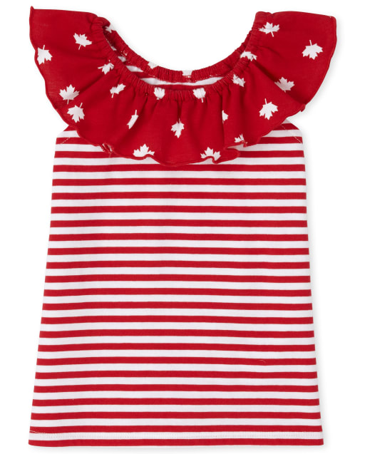 Toddler Girls Canada Day Mix And Match Short Sleeve Striped Ruffle Top
