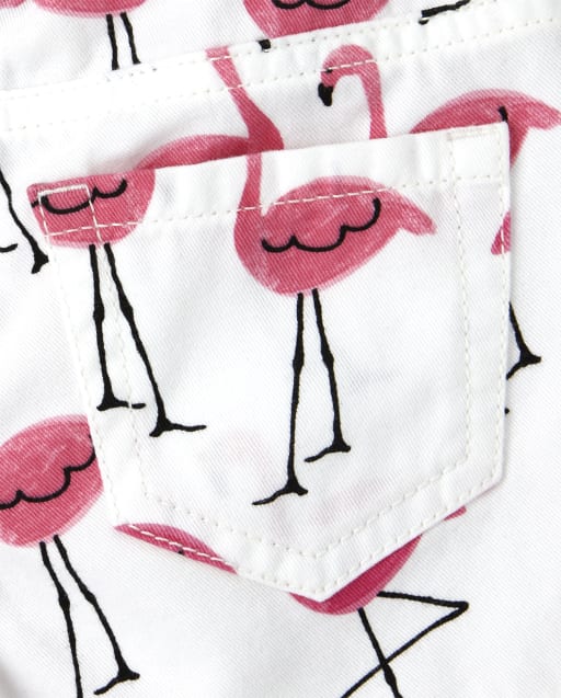 Baby And Toddler Girls Flamingo Print Denim Shortie Shorts