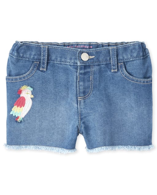 Shorts cortos de mezclilla con pájaro bordado para bebés y niñas pequeñas