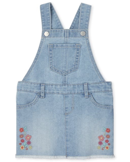 Falda vaquera con flores bordadas para bebés y niñas pequeñas
