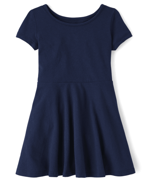 Toddler Girls Uniform Short Sleeve Knit Skater Dress