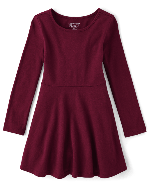 Toddler Girls Uniform Long Sleeve Knit Skater Dress