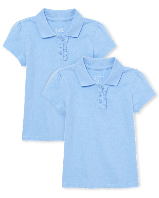 Toddler Girls Uniform Ruffle Soft Stretch Pique Polo 2-Pack