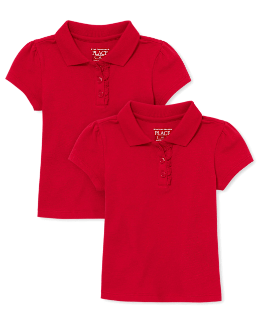 Polo de piqué con volantes de uniforme para niñas pequeñas, paquete de 2