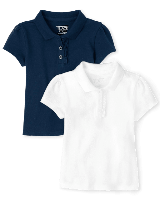 Polo de piqué con volantes de uniforme para niñas pequeñas, paquete de 2