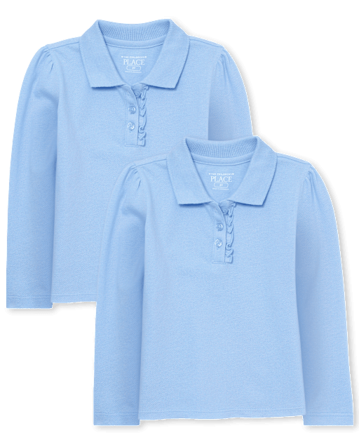 Polo de piqué con volantes de manga larga uniforme para bebés y niñas pequeñas, paquete de 2