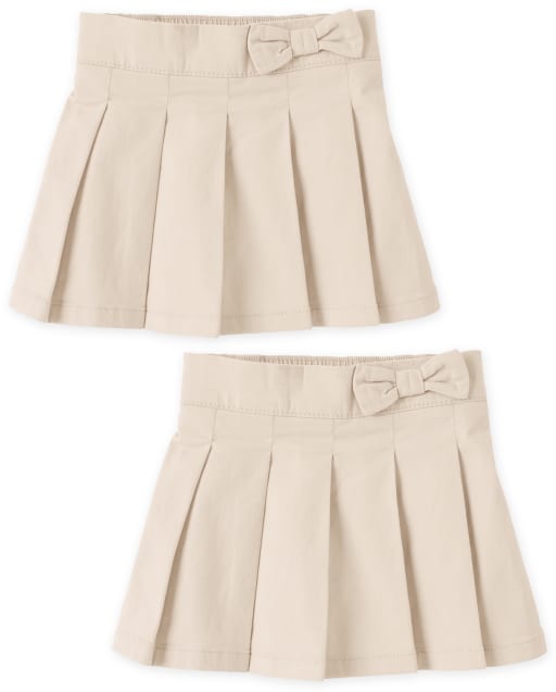 Toddler Girls Uniform Bow Stretch Pleated Skort 2-Pack