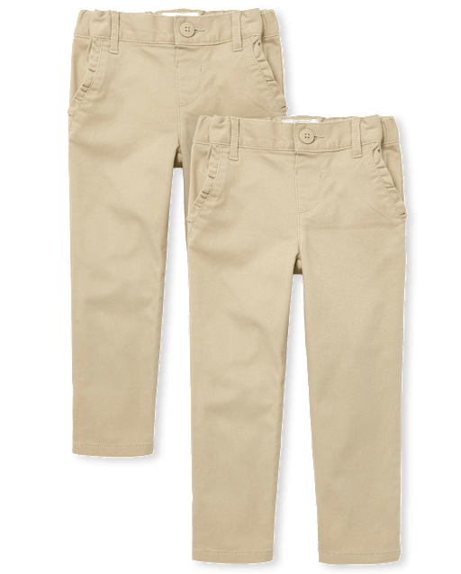 Toddler Girls Uniform Ruffle Stretch Skinny Chino Pants 2-Pack