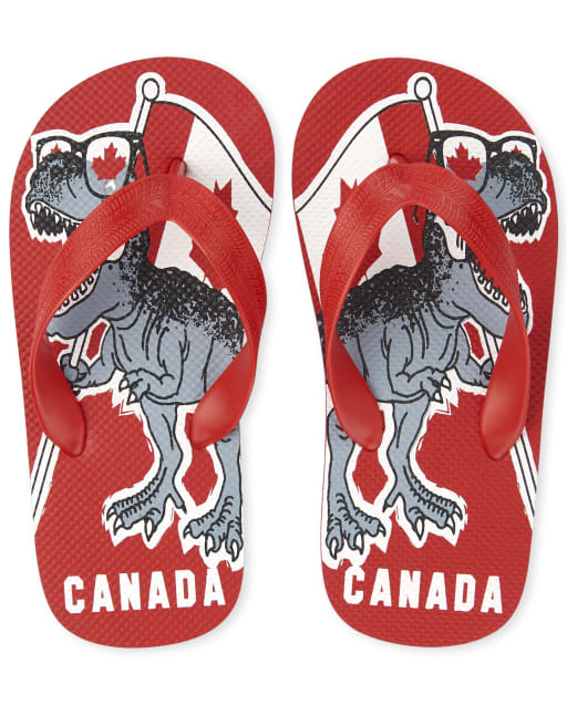 Boys Canada Day Dino Flip Flops