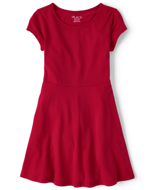 Girls Uniform Short Sleeve Knit Skater Dress