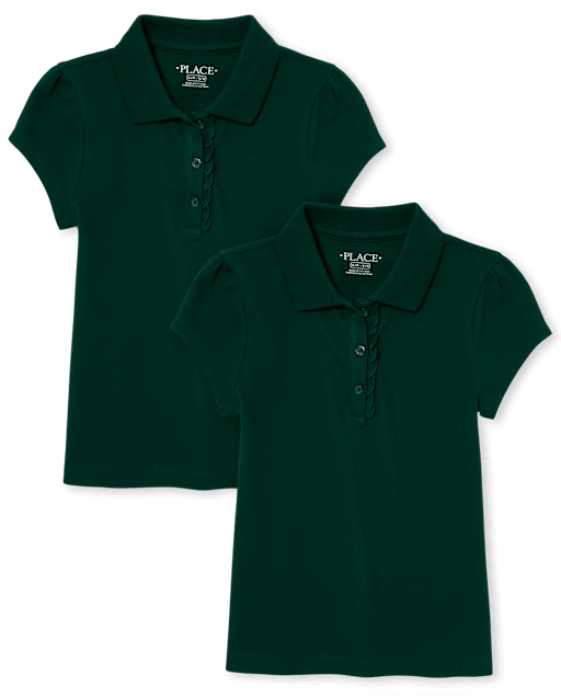 Girls Uniform Ruffle Soft Stretch Pique Polo 2-Pack