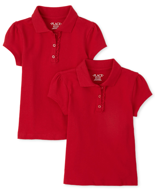 Polo de piqué con volantes de uniforme para niñas, paquete de 2