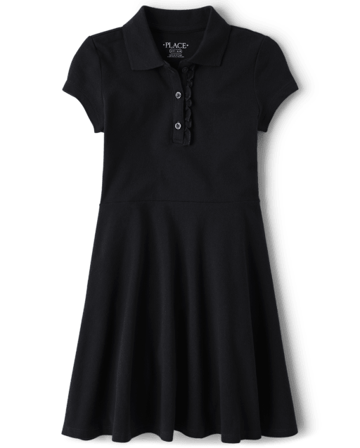 Girls Uniform Ruffle Pique Polo Dress