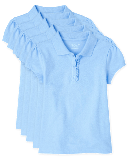 Polo de piqué con volantes de uniforme para niñas, paquete de 5