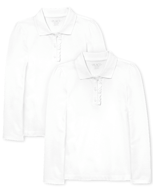 Girls Uniform Ruffle Soft Stretch Pique Polo 2-Pack