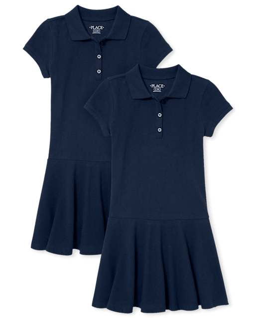 Girls Uniform Soft Pique  Polo Dress 2-Pack
