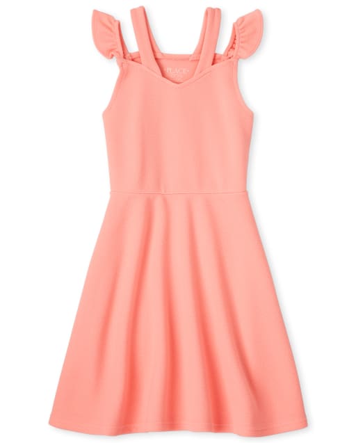 Girls Stretch Jacquard Cut Out Fit And Flare Dress