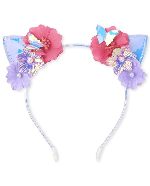 Girls Iridescent Flower Cat Ears Headband