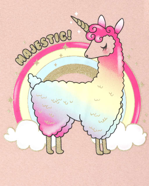 Girls Short Sleeve Glitter Rainbow Unicorn Graphic Tee
