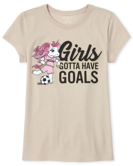 Girls Glitter Soccer Unicorn Graphic Tee