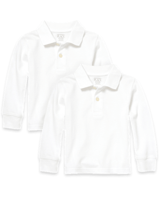 Polo de piqué de manga larga con uniforme de bebé y niño pequeño, paquete de 2
