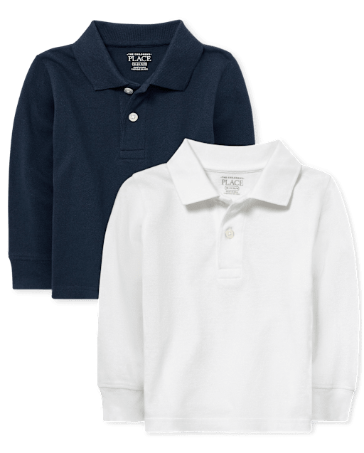 Polo de piqué de manga larga uniforme para bebés y niños pequeños, paquete de 2