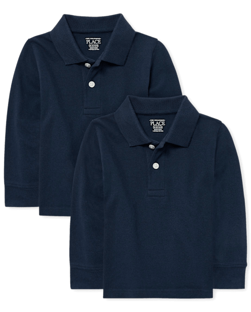 Polo de piqué de manga larga uniforme para bebés y niños pequeños, paquete de 2