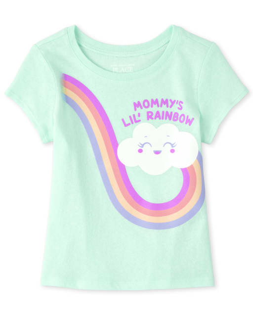T-shirt graphique arc-en-ciel à paillettes pour bébés et petites filles