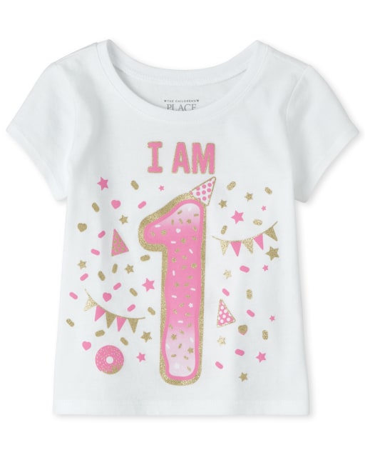 Baby And Toddler Girls Birthday Glitter I Am 1 Graphic Tee