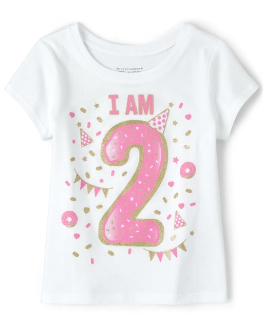 Baby And Toddler Girls Birthday Glitter I Am 2 Graphic Tee
