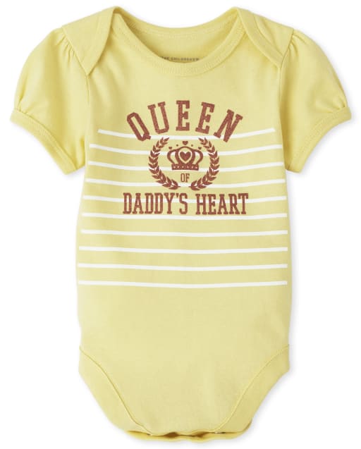 Baby Girls Glitter Queen Of Daddy's Heart Graphic Bodysuit